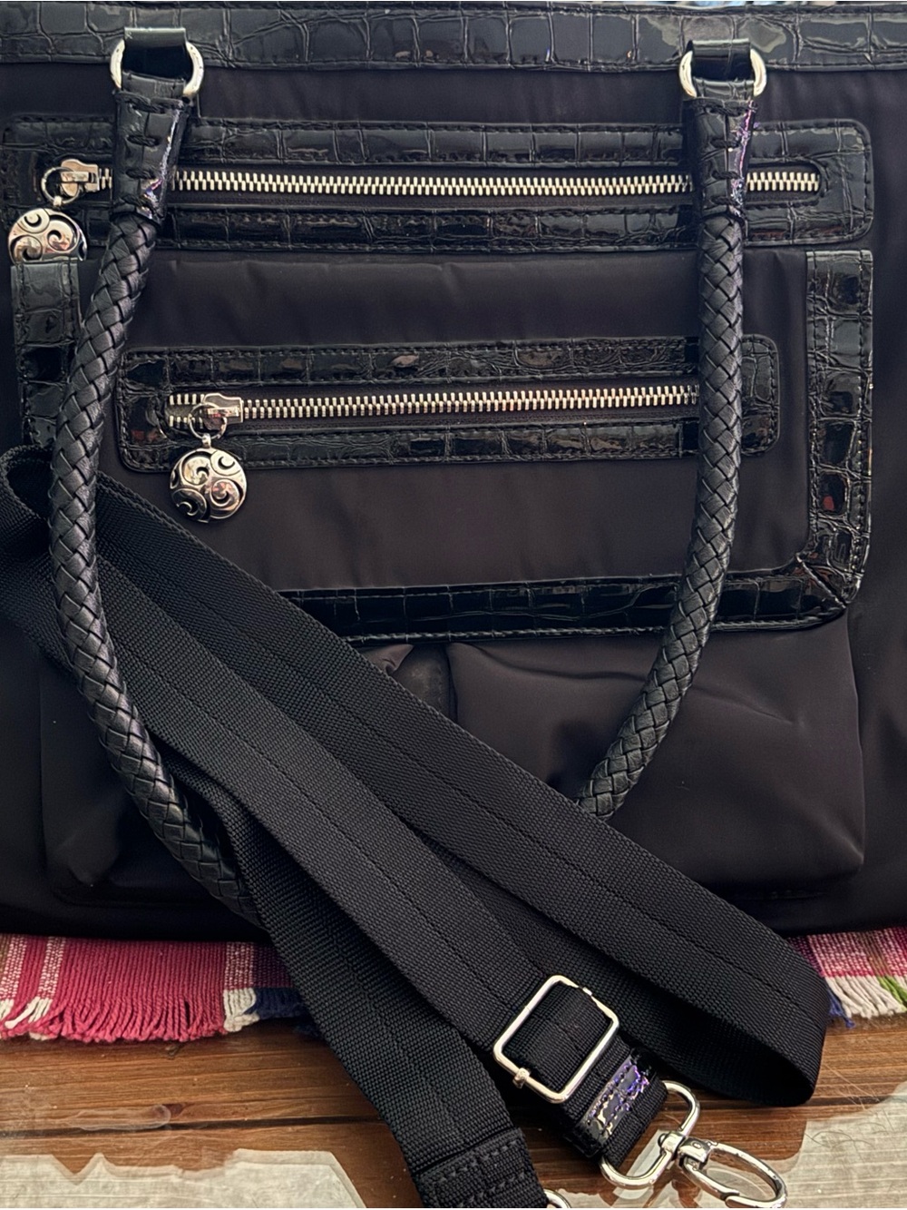 Brighton Black Travel & Laptop Tote with Braided Handles